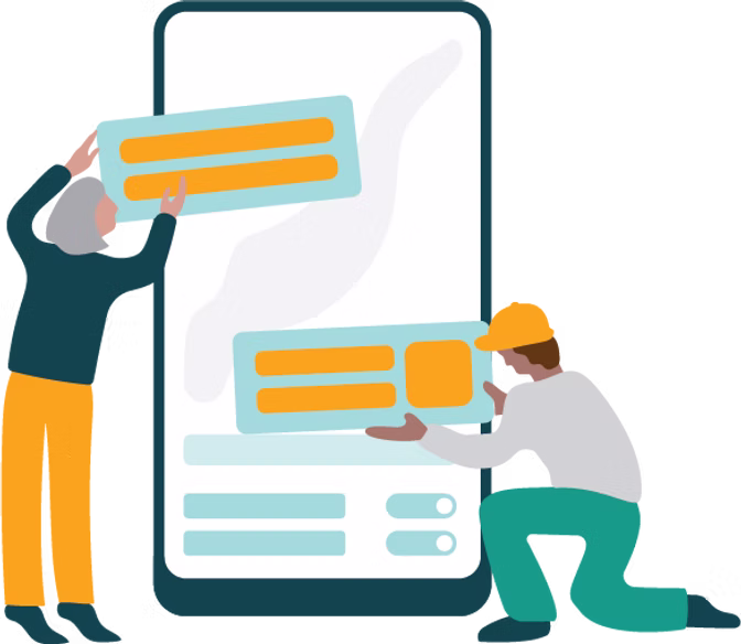 Two people collaboratively building an app